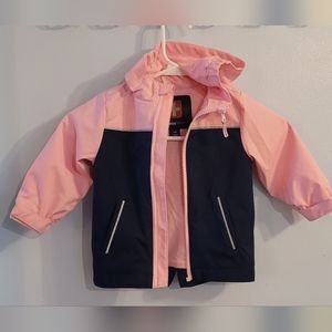 SwissTech Hooded Jacket Pink Blue velcro Wrist straps Reflective Stripes Zippers